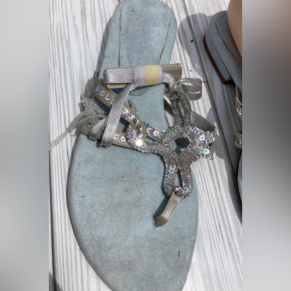 Colin Stuart Women’s Vintage Blue Sequin Wrap Strappy Flip Flop Sandals 7 NWOT - Picture 9 of 9